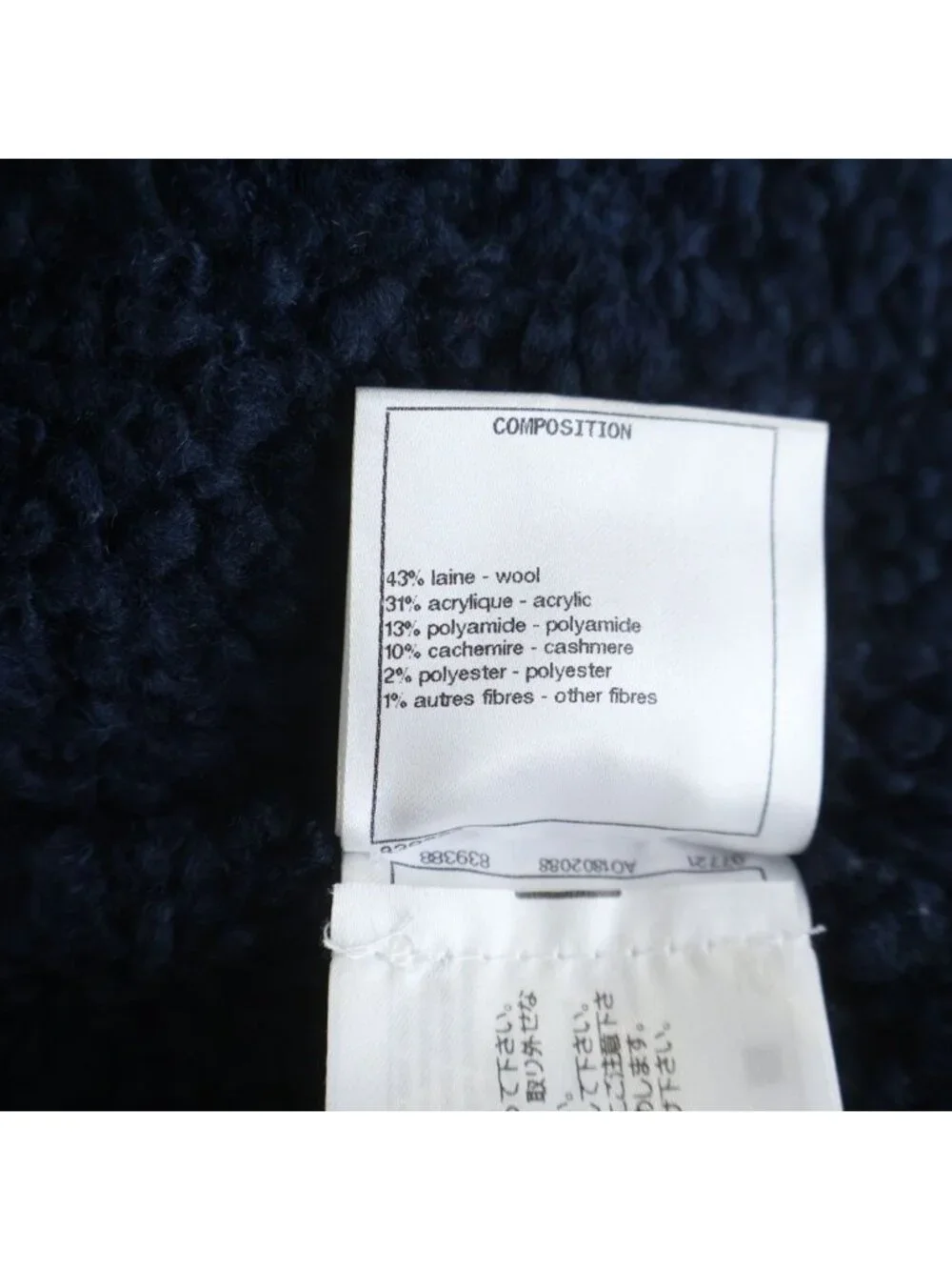 Chanel CC Logo Wool Acrylic Long Sleeve Knit Sweater Cashmere Blend Navy